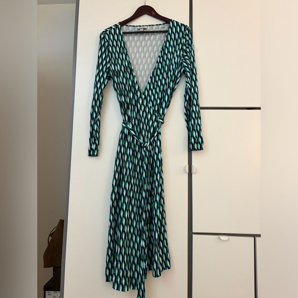 Diane Von Furstenberg for Target Teal and Black Geometric Wrap Dress